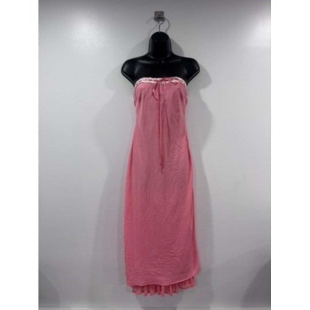 For‎ Love & Lemons x Nuuly Pink Strapless Maxi Dress Eyelet Lace Trim Size Small